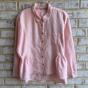 Holding Horses Long Dolman Sleeve Button Up 100% Linen Shirt Women's Size S